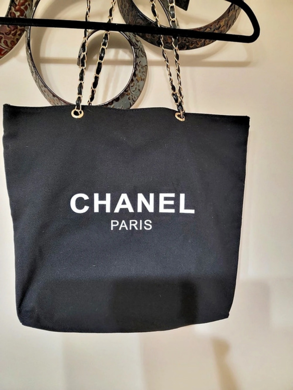 Chanel Beaute Black Canvas Chain Tote VIP Gift Bag